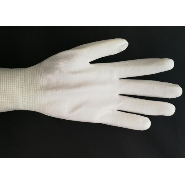 White Nylon Liner PU Coated Gloves Breathable Knitting Back Abrasion Resistant