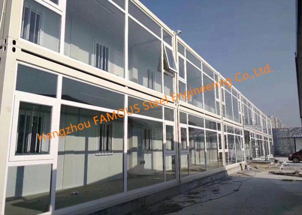Quality Foldable Flat Pack Prefab Container House With Glass Facade Decoration For Office Use for sale