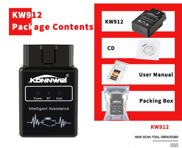 Quality Software Free Bluetooth Auto Diagnostic Tool Case Vgate Icar2 Elm327 3g KONNWEI KW912 for sale