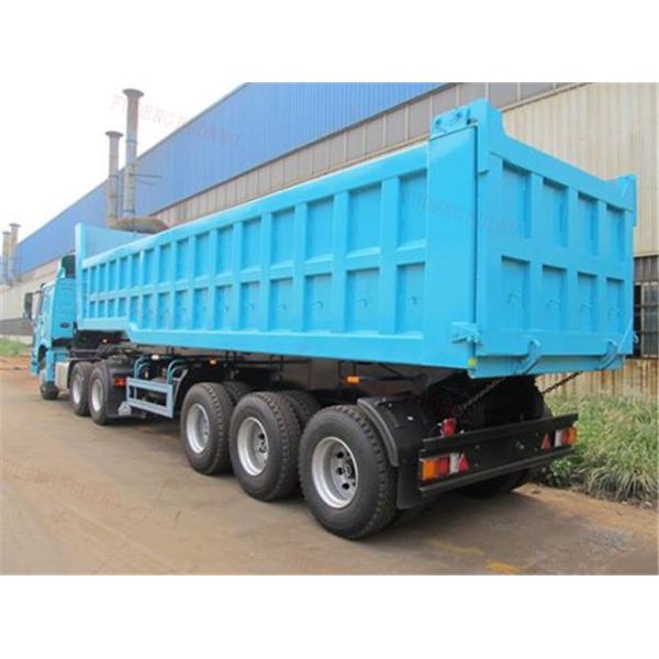 3 Axle Dump Semi Trailers , Hydraulic Cylinder Tipping / Tipper Trailer