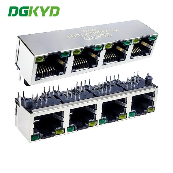 Quality Four Port RJ45 90 Degree Straight Plug Connector 8P8C With Light Gold-plated 6U Modular Socket DGKYD561488AB1A1DB4 for sale