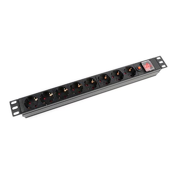 Quality 8 Way PDU Power Strip Schuko 1U With Switch And Overload Protection 250V 16A for sale