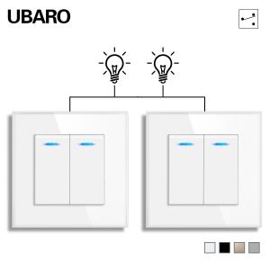 82Type White Black Grey Tempered Glass Panel 2 Gang 2 Way Rocker Push Switch 220V 10A With Led Indicator