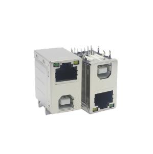 China 500V SPCC USB 2.0 TYPE B RJ45 Female Connector Socket Two-In-One Socket With Leds on sale