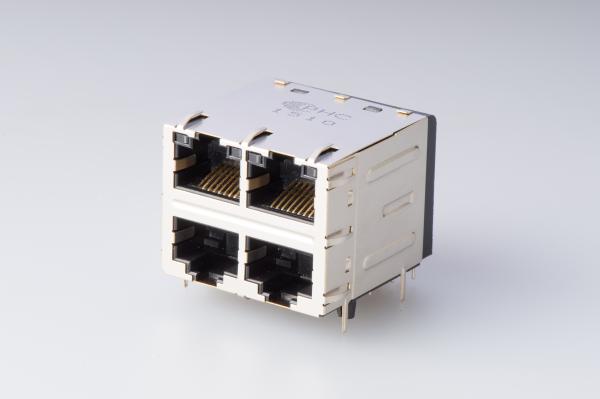 Quality 2 X 2 Port Base-T 90 Degree Magnetic RJ45 Jack PCB Connector Shielding LED Color for sale