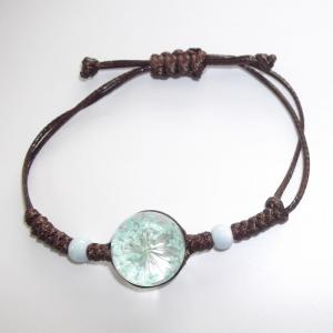 China Dried Gypsophila Glass Dome Bead Bracelet with Hand Woven adjustable waxed cotton cord 8” wholesale