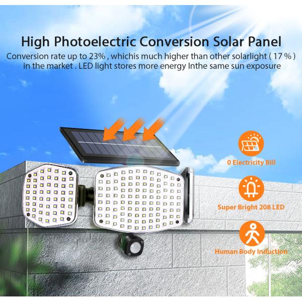 208LED 2500LM Solar Motion Sensor Wall Light 6500K ABS 7W