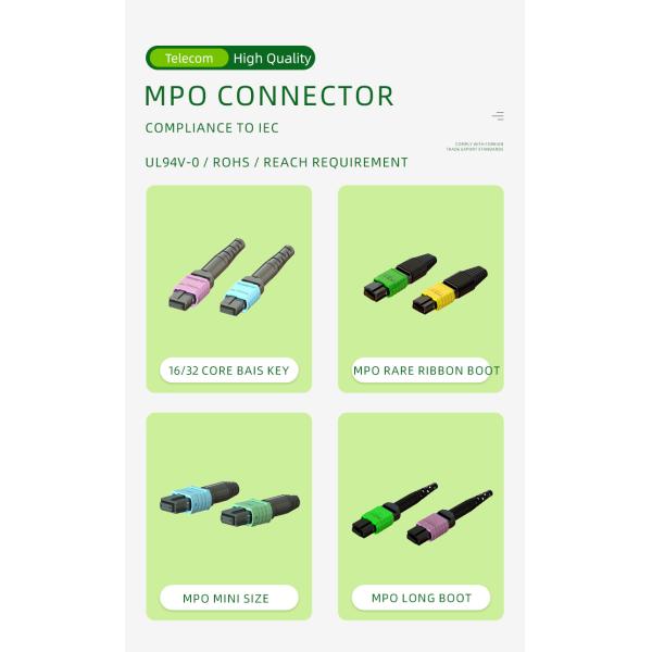 Mini 36mm MPO Connector OM3 Multi-mode fiber round boot Aqua Fiber Optic Connector