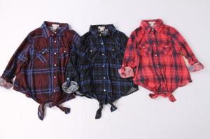China Ladies 3 Color Plaid Shirts Spring And Autumn New Style Bandage Design wholesale