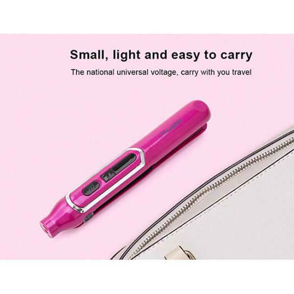 Durable Reusable Cordless Mini Flat Iron , 30s Heating Hair Straightener Plus Curler