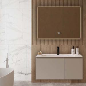 China 80cm Wood Bathroom Vanity 70kg Bathroom Mirror Cabinets With Led Lights wholesale