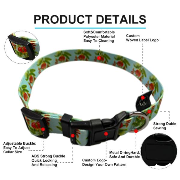 Heavy Duty Collar Leash Harness Set Puppy Adjustable Flower Pattern Pet Lope