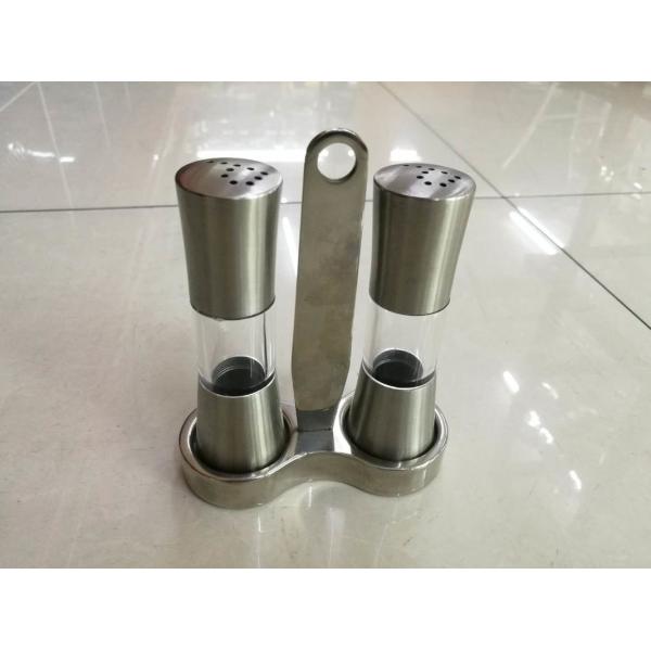 Stainless Steel Salt And Pepper Shaker And Mill , Commercial Buffet Supplies 2 Pieces Flavour Bottles Set With Handle
