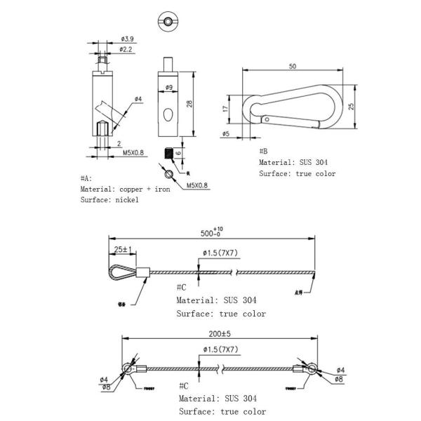 1.5mm Special Cable Hanging Kit , Panel Lamp / LED Pendant Light Cable Kit