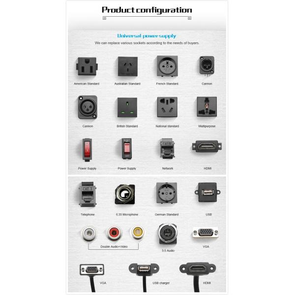 Multimedia Furniture Recessed Power Strip UK Plug Socket For Meeting Table