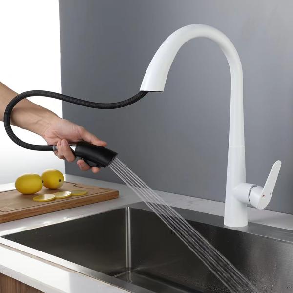 Quality Factory Price Best Quality 3 Functions White High Arc Kitchen Mixer Tap Faucet With Pull Out Spray for sale
