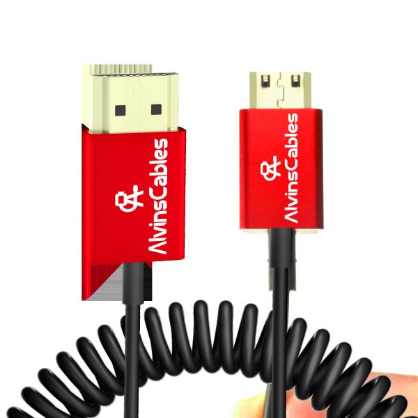 Quality Alvin's Cables 8K High Speed Mini HDMI To HDMI Coiled Cable, Aluminum 8K@60Hz 4K@240Hz HDMI 2.1, Compatible With Camera, Camcorder, Tablet And Graphics/Video Card, Laptop, Projector for sale