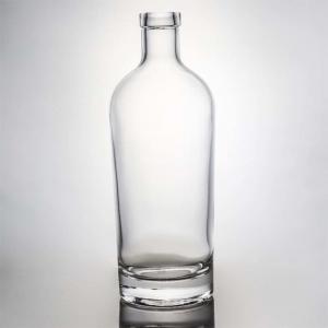 China Screw cap 750ml 1000ml clear flint gin rum champagne liquor glass bottle with wood cork wholesale