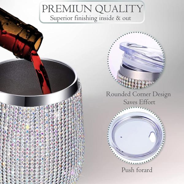 Exquisite 360ml Rhinestone Bling Tumbler Egg Shape 12 Oz Insulated Tumbler With Lid Vacuum Sealed Insulation Customized Color 9.7*23.2cm