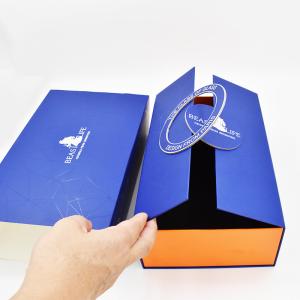 Blue Folding Magnet Two Wine Bottle Gift Box With Insert One Piece Structure