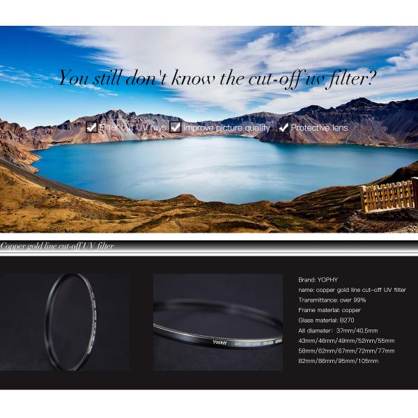 77mm HD Optical Glass Camera Lens Screw In UV Filter With Substantial Brass Frame