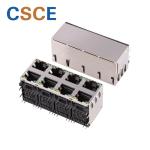 2 X 4 Multiple Port Stacked RJ45 Connectors 59C Series With EMI / Leds