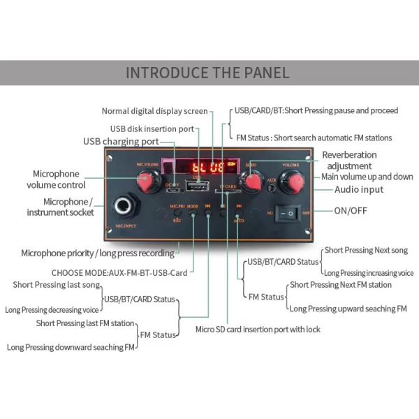 2x10W 3.7V True Stereo Bt Trolley Stereo Motherboard MP3 Decoder Amplifier Board with Microphone Function