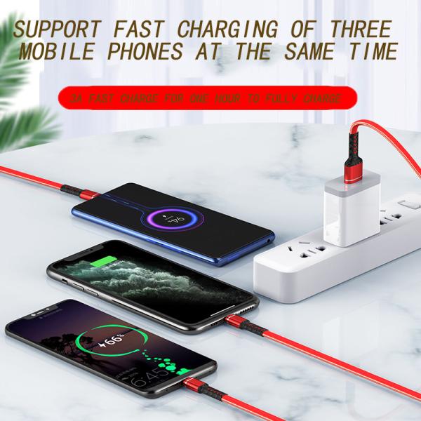 3 In 1 1.2m USB 2.0 Charging Cable 3A Fast Charging Type C Mobile Phone