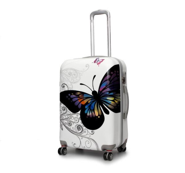 Quality ABS+PC butterfly printing hard shell spinner rolling lightweight two-piece luggage set for sale