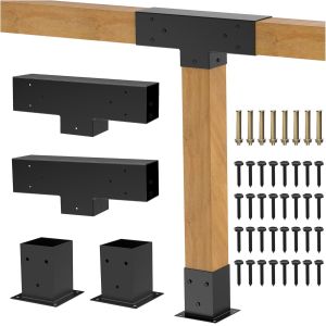 China Heavy Alloy Steel Pergola Kit with 3-Way T-Shape Brackets for 4&quot;x 4&quot; Lumber DIY Pergola Brackets for Gardens Metal Gazebo Kits wholesale