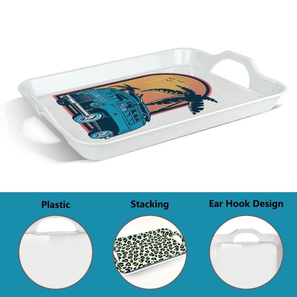 Customizable Printable White Plastic Blanks Desk Dinnerware Trays With Handles Rectangle Sublimation Serving Tray