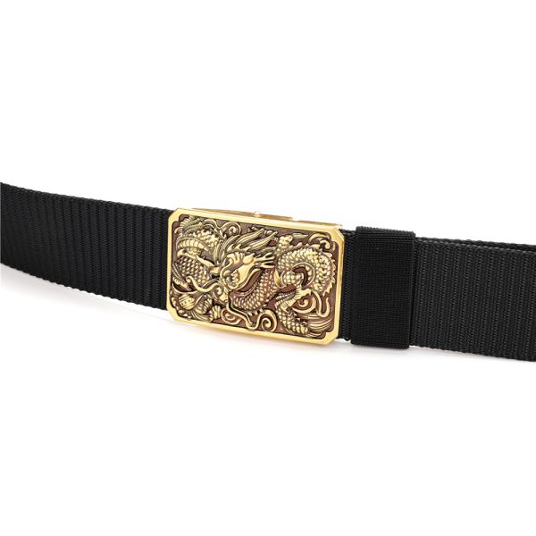 Black Businessman Buckle Nylon Belt 130cm Braided Web Belt