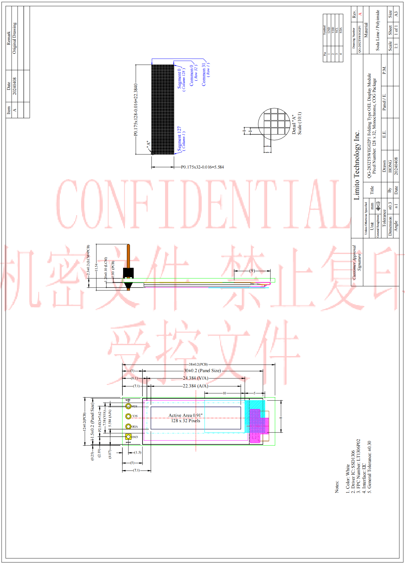 0.91 Inch Oled Display 128x32 Monochrome Interface I2C SSD1306