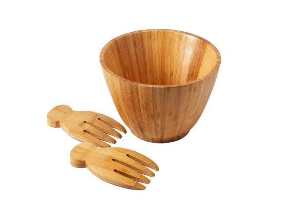 Quality Multiple Sizes Popular Fruit and Vegetable Bamboo salad Bowl Set with Hands for sale