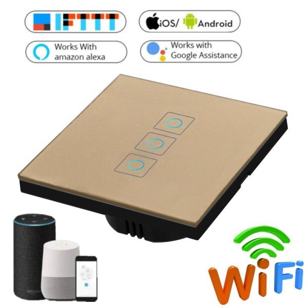 Quality Wireless Smart Light Switches EU Standard Touch Switch 220V Tempered Glass Panel Touch Screen Switch Work with Alexa for sale