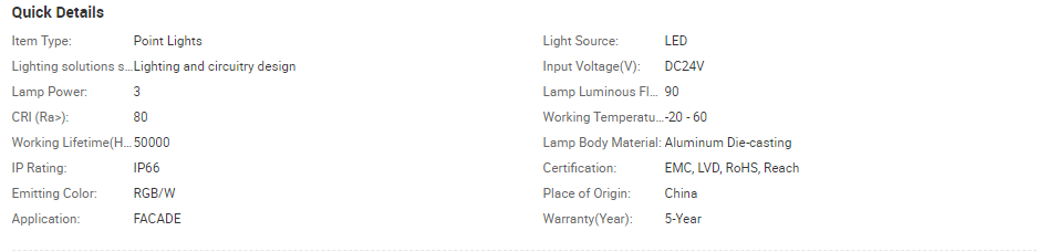 Shatter Proof IP66 3W DC24V Led Pixel Dmx