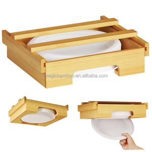 BAMBOO Tableware Kitchen Counter Vertical Paper Plate Dispenser With Internal