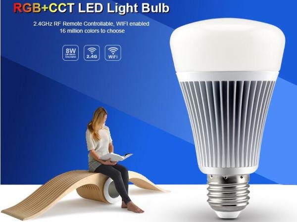 Quality Milight Wifi IOS APP 8W RGB+CCT LED Bulb Light 2.4G RF All color RGB with CCT adjustable 3000k to 6000K bulb led light for sale