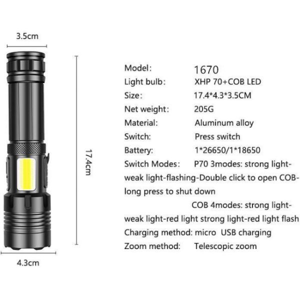 1500 Lumens LED Torch Flashlight with Adjustable Focus and IPX4 Waterproof for Camping and Emergency Use