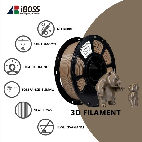 Iboss High Toughness 3D Printing Filament PLA+ Wood Color  1.75mm  Biodegradable PLA +Filament