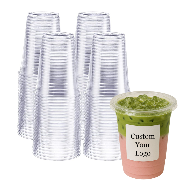 Custom Logo Printed Clear PET Transparent Cups Plastic Smoothies Cold Coffee and Ice Drinking Cup