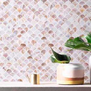 China Fan Shape Natural Shell White Pattern Mosaic Tile Mother Of Pearl Backsplash Wall Tile wholesale