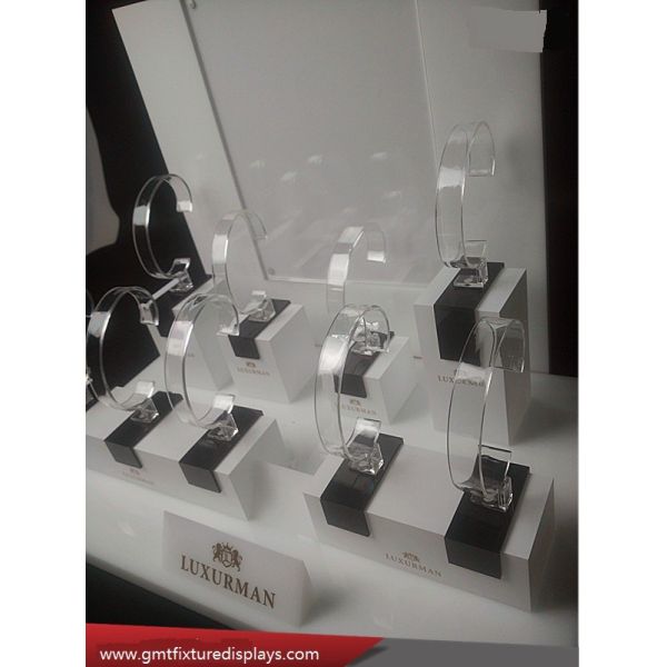 Removal Countertop Plexiglass Watch Display Rack White & Clear Acrylic Watch Stand