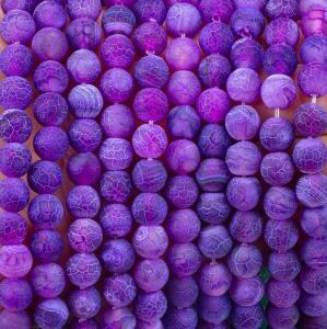 China Purple Weathered Agate Loose Bead Strands Semi Precious Stone Matt Frosted Cracked Agate for DIY Jewelry Making wholesale