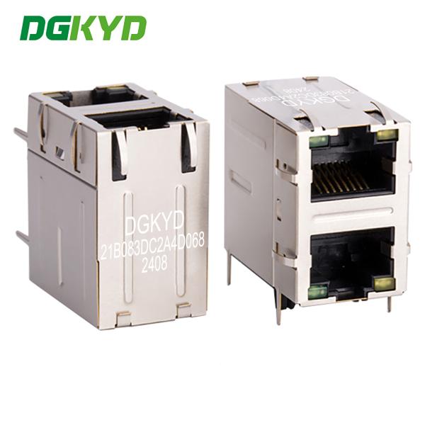 Quality DGKYD21B083DC2A4D 2X1 Dual Port RJ45 Connector 100Mbps Integrated Filter, Communication Network Port Socket for sale