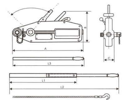 Manual Cable Pulling Tools Hand Wire Rope Winch Wire Rope Tirfor 3.2 Ton