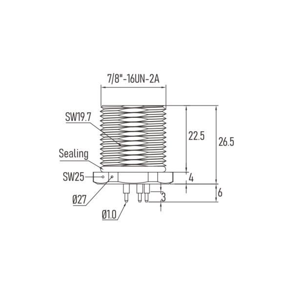 PCB Dip Soldering Mini Change Connectors PG13.5 Chassis Side Thread 4 Pin Panel Mount