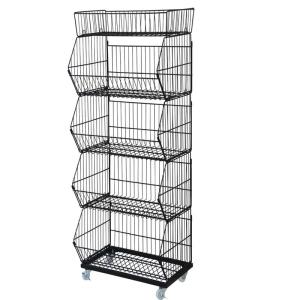 China Multi-layer Metal Supermarket Wire Stackable Rack Storage Shelves Wire Mesh Display Basket Stand wholesale