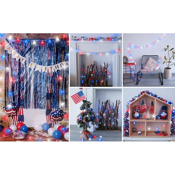 Red White and Blue Patriotic Lights, 50 Led String Lights, Globe String Lights for Flag,Backyard, Patio, Garden, Party