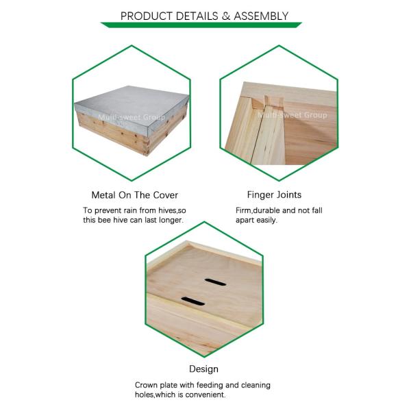 Crown Board National Bee Hive 3 Layers 11 Frame With Metal Roof